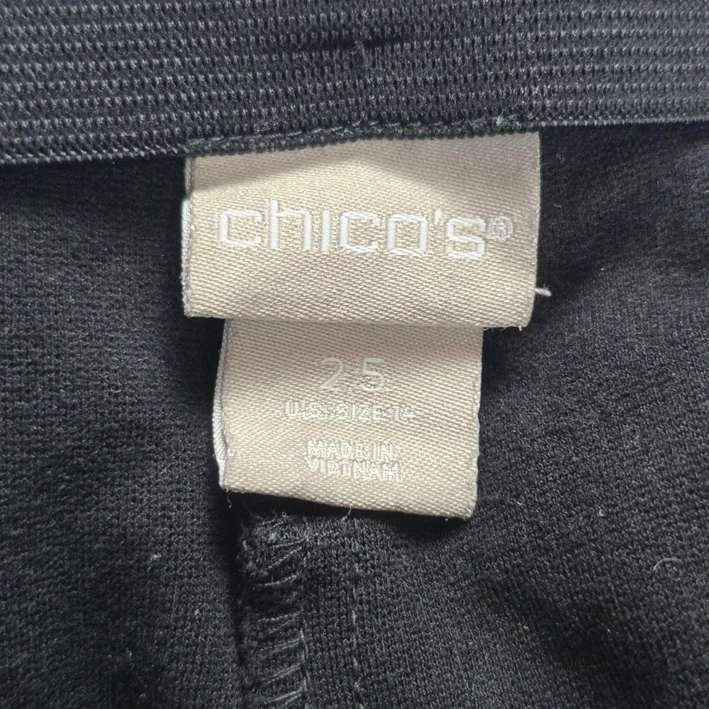 Chicos Black Pull On Stretch Pants Size 2.5 US 14 Ankle Slit Flat Front Trouser